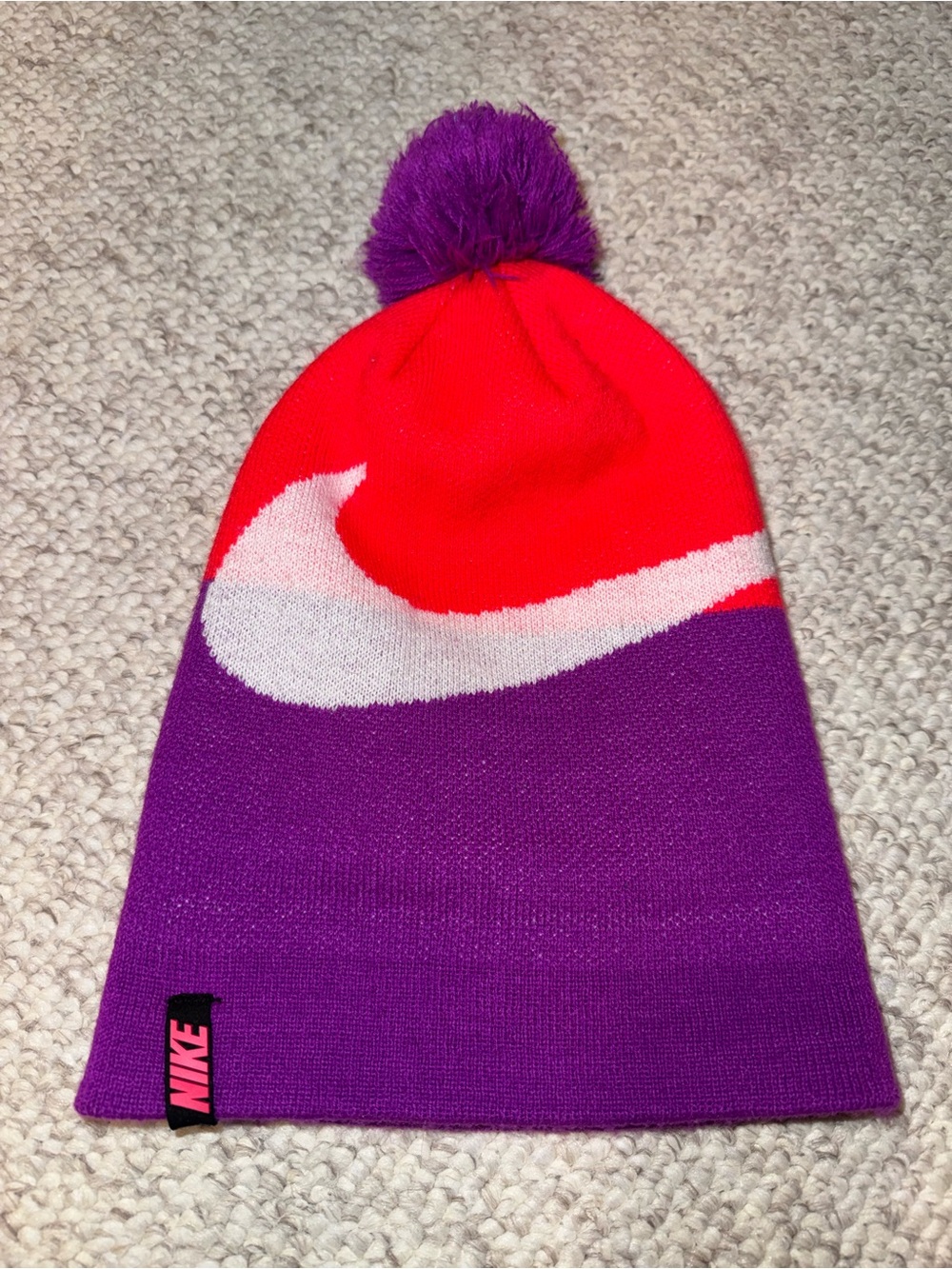 Nike Purple white logo Pom Beanie 100%Acrylic